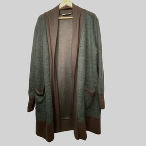 Open Front Cardigan Sz XL Contrast Knit Jersey Trim Pockets ELDRIDGE Made in USA